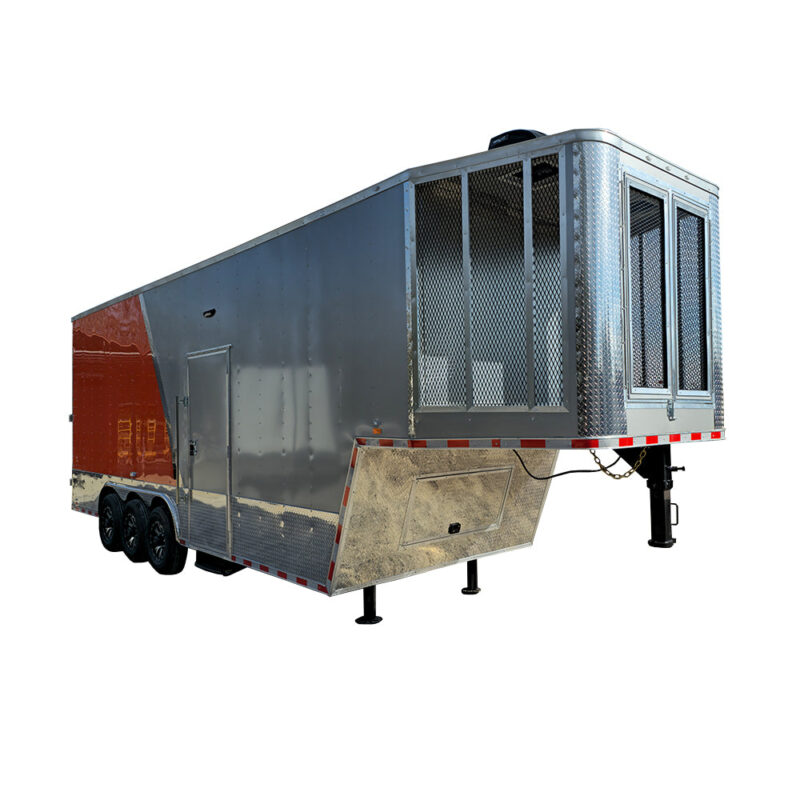 8.5' X 30' Custom Silver and Orange Gooseneck Enclosed Trailer
