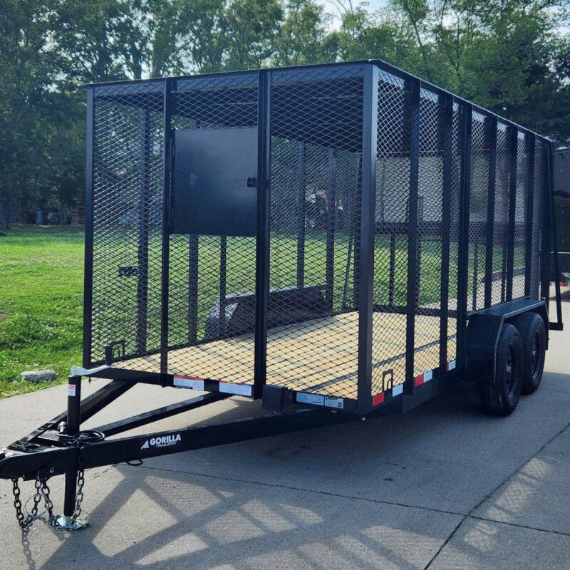 6.4x14 Straight Deck Utility Trailer 6ft Mesh Sides with Metal Roof (2) 3,500lb Axles