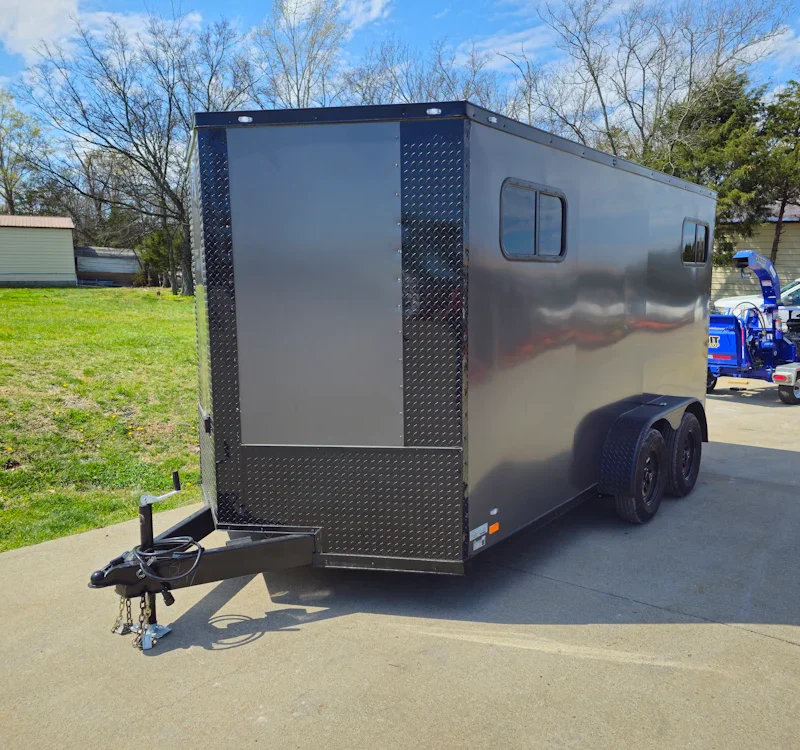 7x14 Charcoal V-Nose Enclosed Trailer (2) 3,500lb Axles Windows Elect & Blkout Pkg