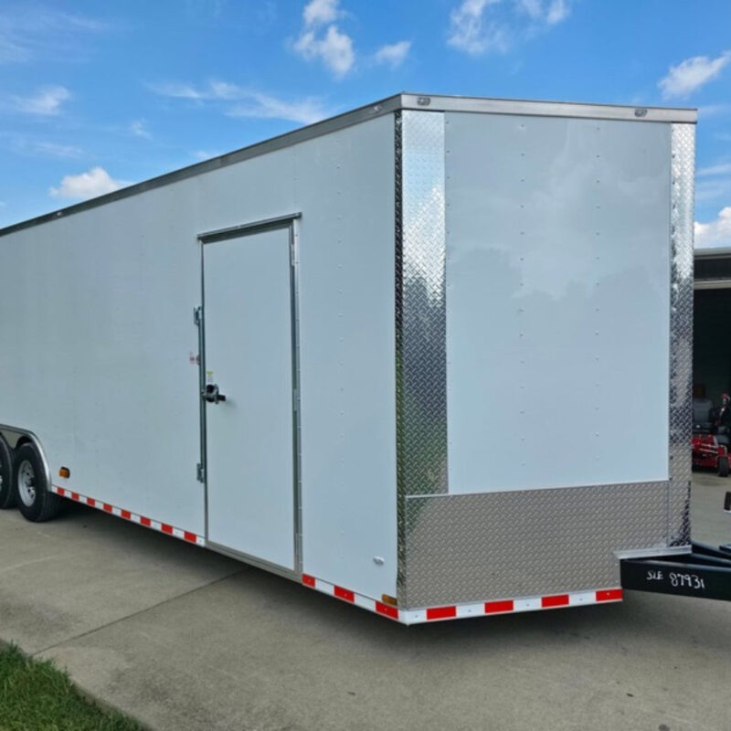 8.5x28 V Nose White Enclosed Trailer 7,000lb Axles Silver ATP