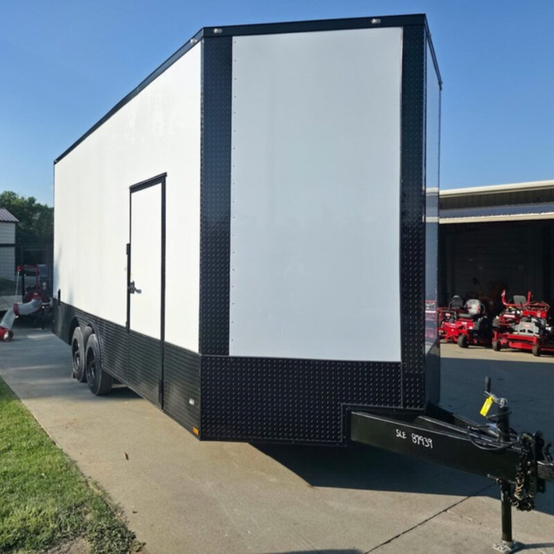 8.5x20 White V-Nose Enclosed Trailer with Blackout Pkg 9' Interior (2) 10,000LB Axles