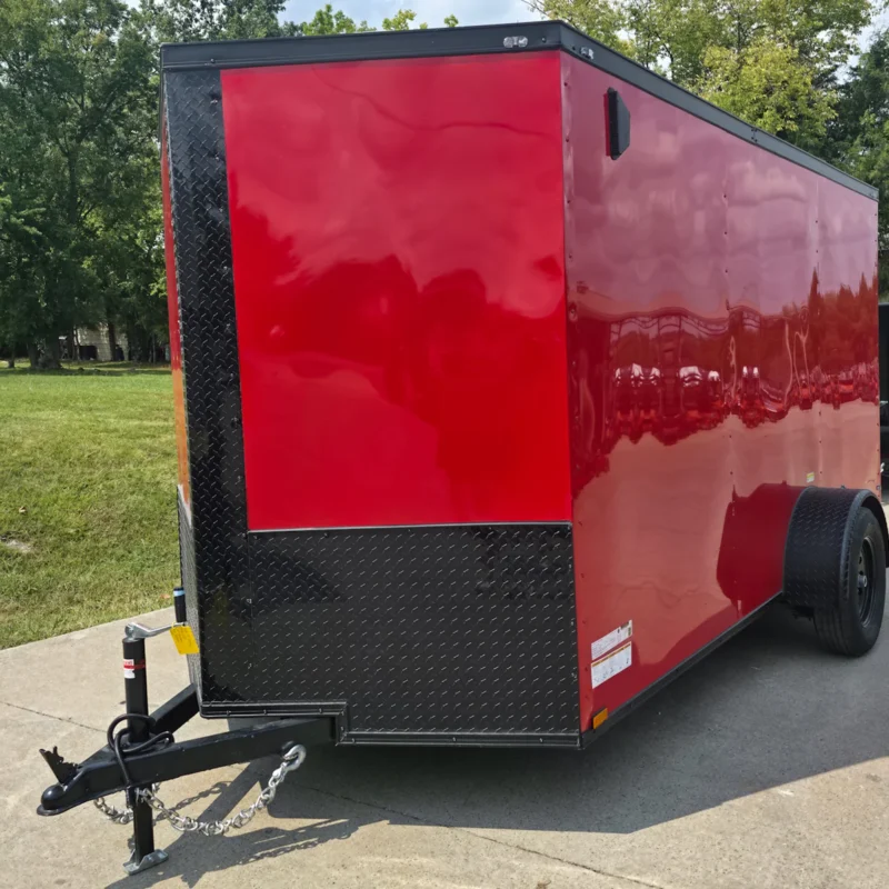 6x12 Enclosed Trailer Red V-Nose Blackout Package 3,500lb Axle Storage