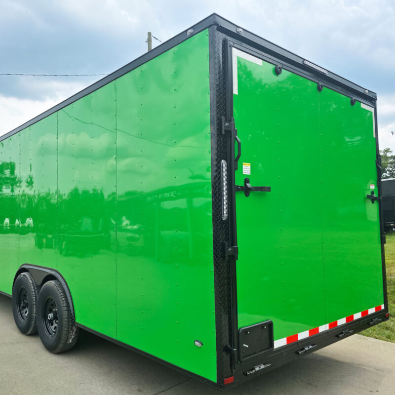 8.5x24 V Nose Neon Green Enclosed Trailer (2) 5200 LB Axles With Brakes 7 Ft Interior Height With Black Out Package