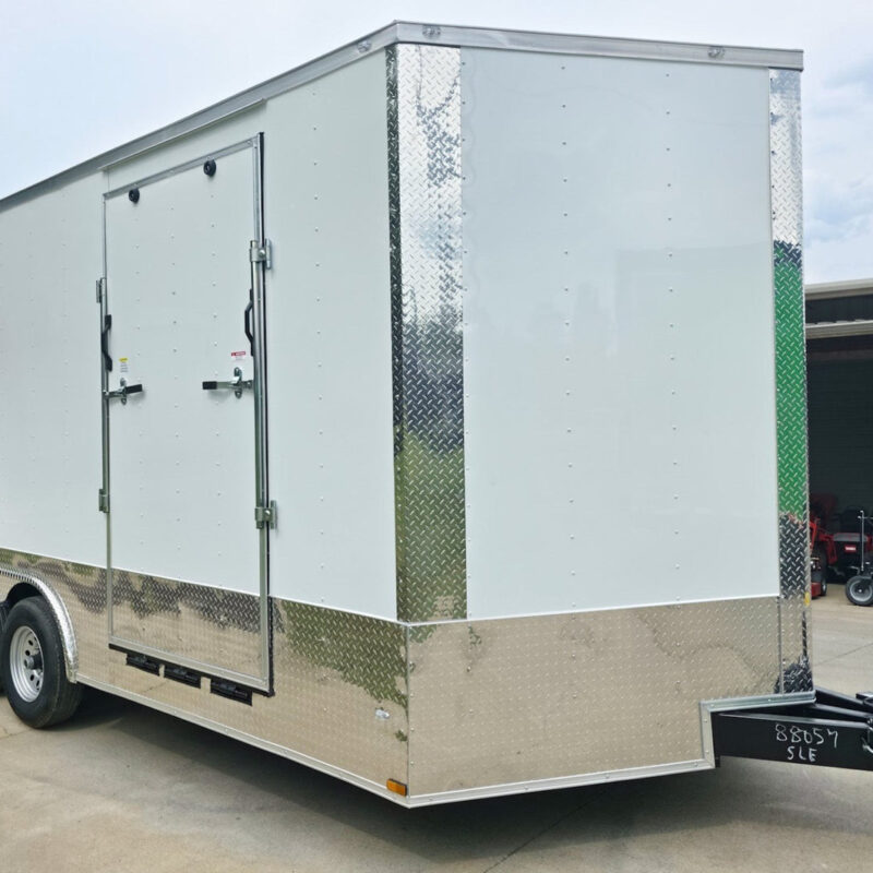 8.5x18 White Enclosed Hybrid and Rear Utility with Rear Roof (2) 5200LB Axles