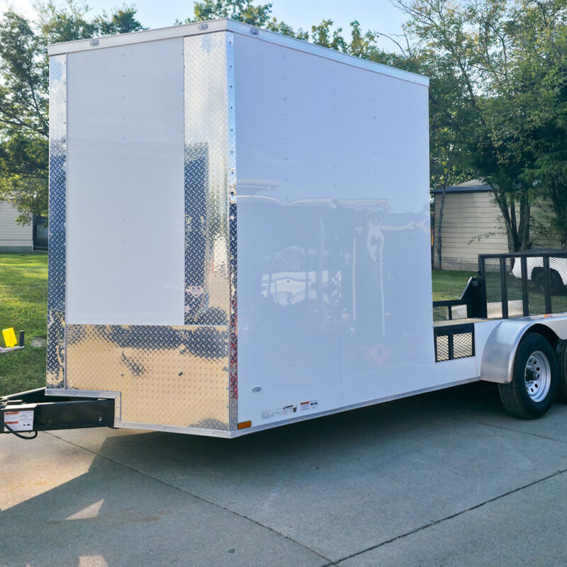 7x18 White Hybrid V Nose Trailer with 1' Mesh Siding (2) 5,200lb Axles