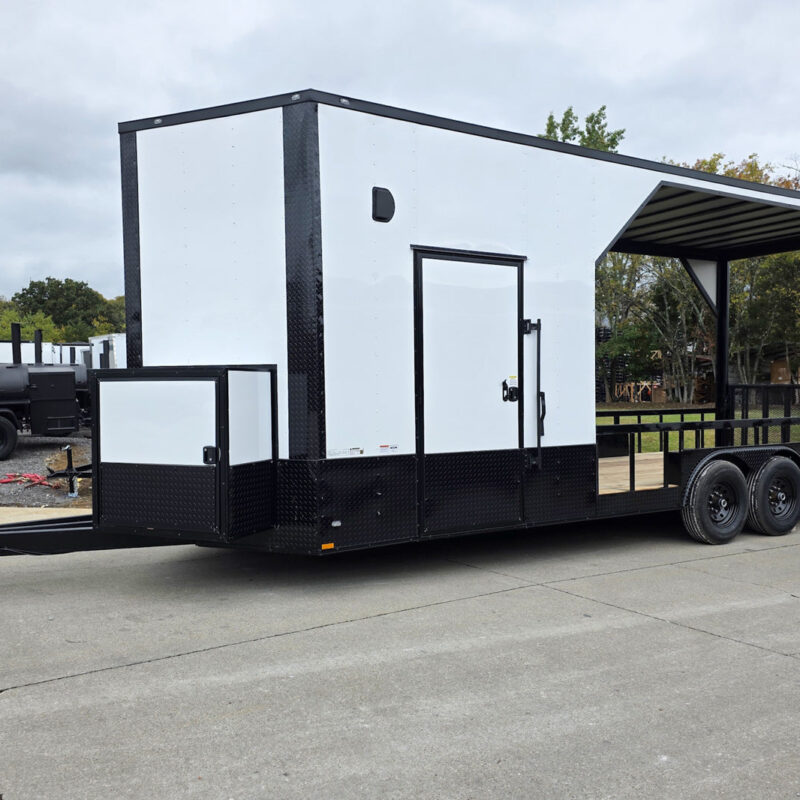 8.5x24 White Hybrid Trailer w/ Roof Covered Rear Deck 9' Interior (2) 7,000lb Axles