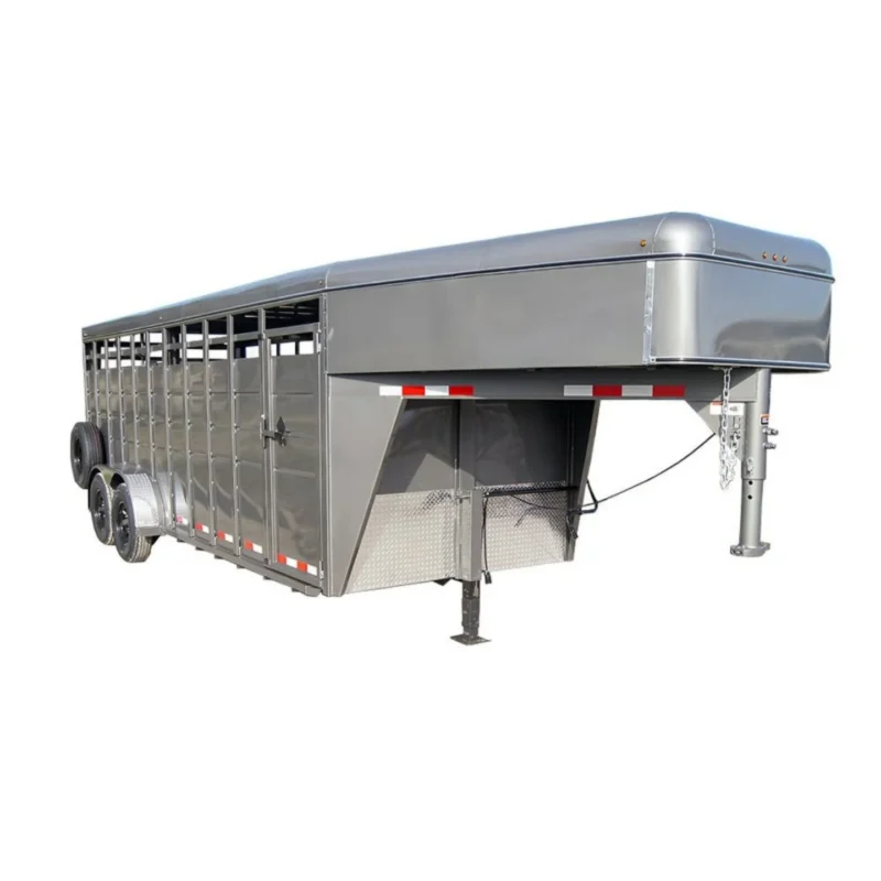 20ft Charcoal Gooseneck Livestock Cattle Trailer (2) 7K Axles 14K GVWR