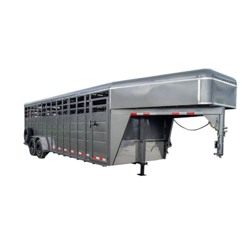 24ft Charcoal Gooseneck Livestock Trailer (2) 7K Axles