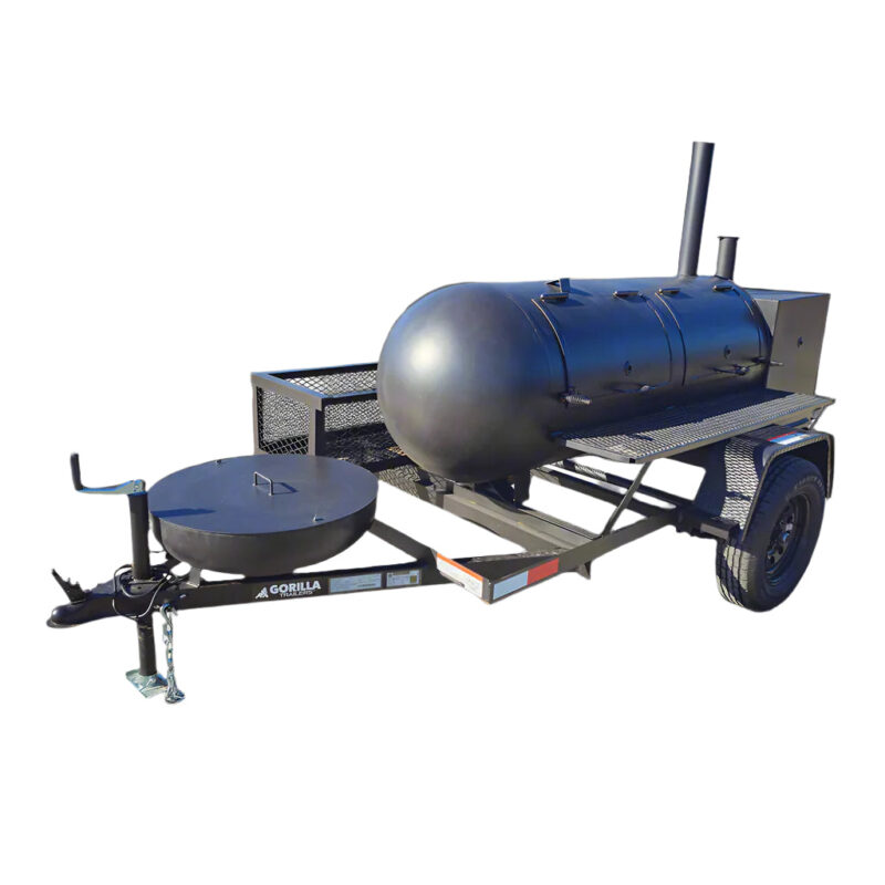 Pull Behind BBQ Smoker 250 Gallon with 3500lb Axle Premium With Charkettle