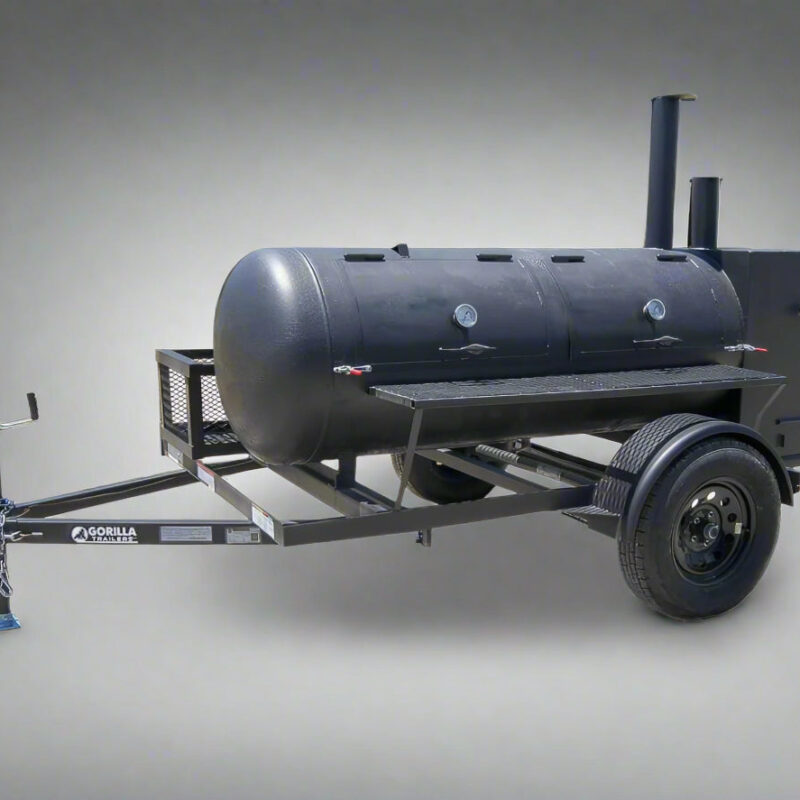 Pull Behind BBQ Smoker Premium 250 Gallon Reverse Flow with 3500lb Axle.