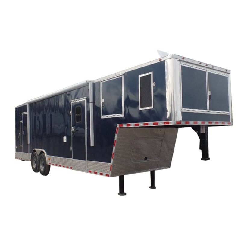 Enclosed 8.5x36' Custom Indigo Blue Goose-Neck Trailer Storage