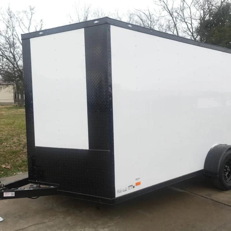 7x12 Enclosed Trailer White V-Nose Blackout Package 3,500lb Axle Storage