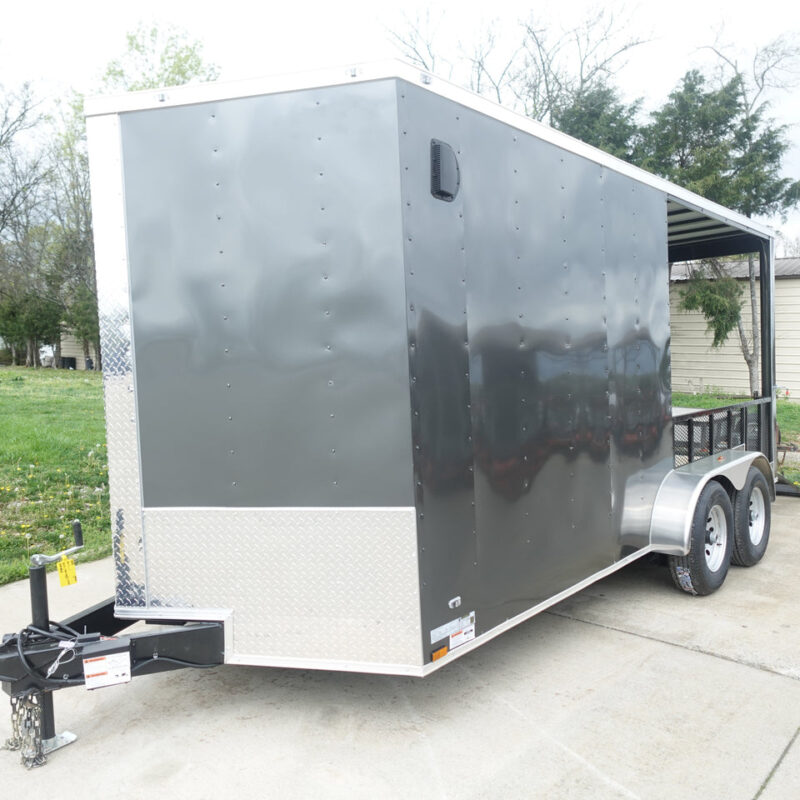 7x16 Charcoal V Nose Hybrid Enclosed Trailer (2) 5200lb Axles with Brakes