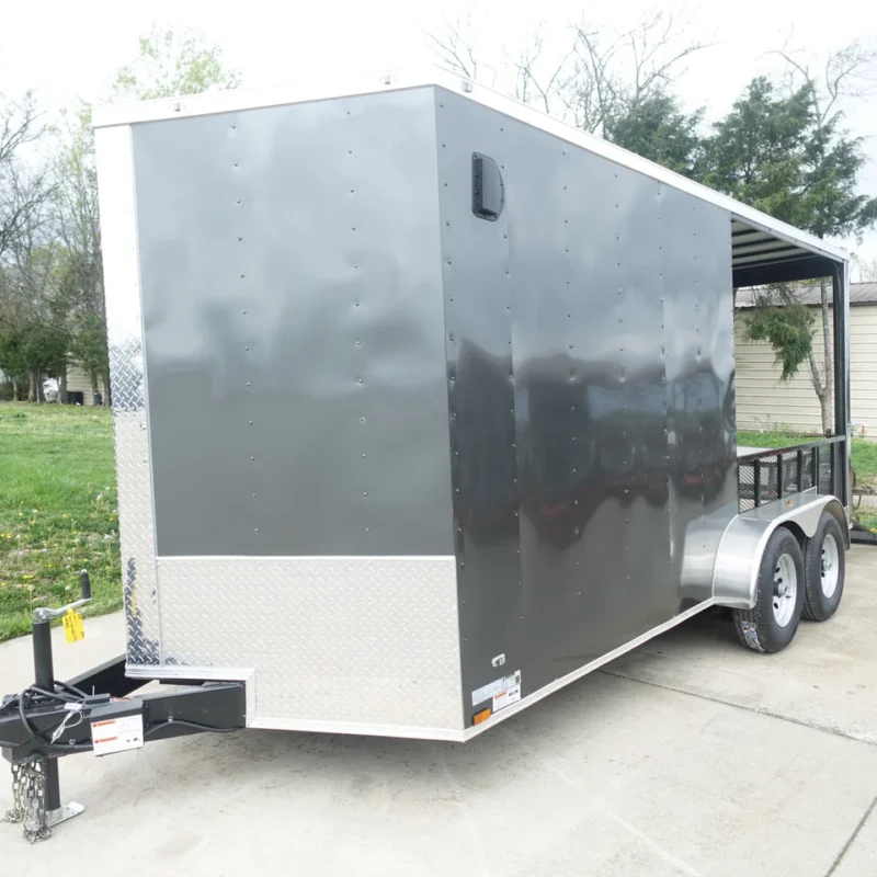 7x16 Charcoal V Nose Hybrid Enclosed Trailer (2) 5200lb Axles with Brakes