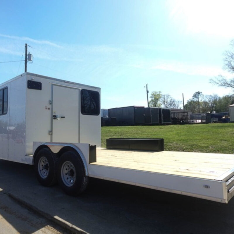 8.5x24 White Hybrid Enclosed V nose (2) 7K axles (2) 30x30 Windows No rails Pintle Hitch