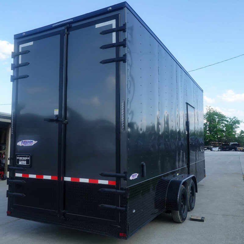7x20 V Nose Charcoal With Black Out Trim Enclosed Trailer (2) 3500 LB Axles 9 Ft Interior height Barn Doors