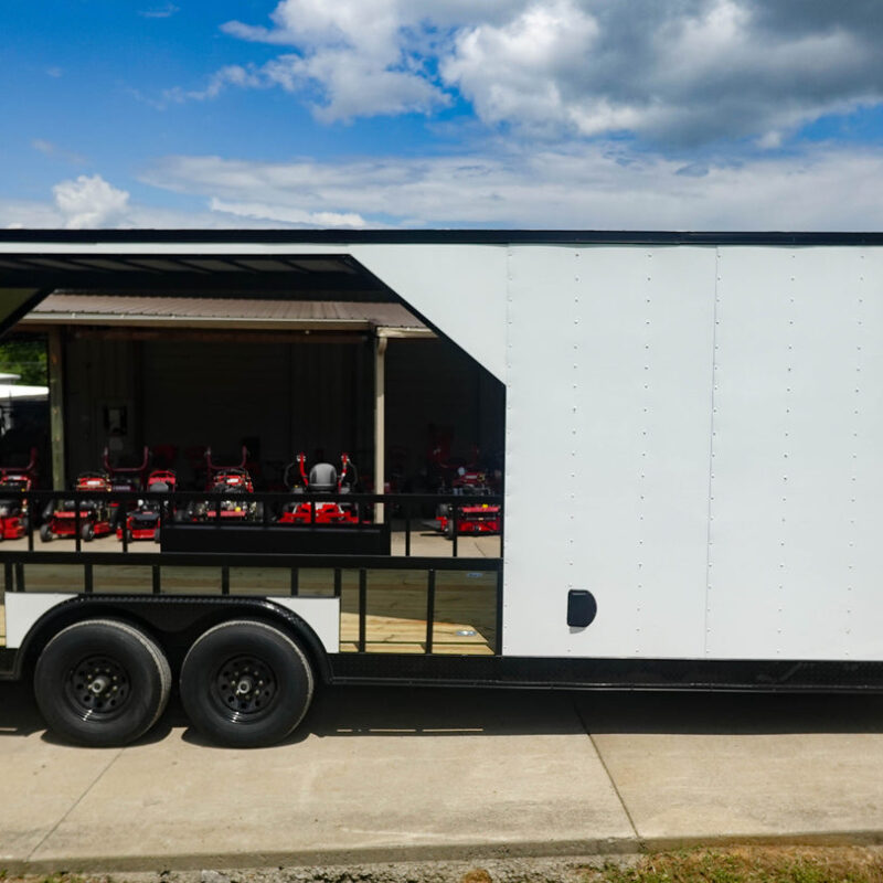 8.5' x 24' White Hybrid Trailer w/ Roof – Covered Rear Deck & Generator Box