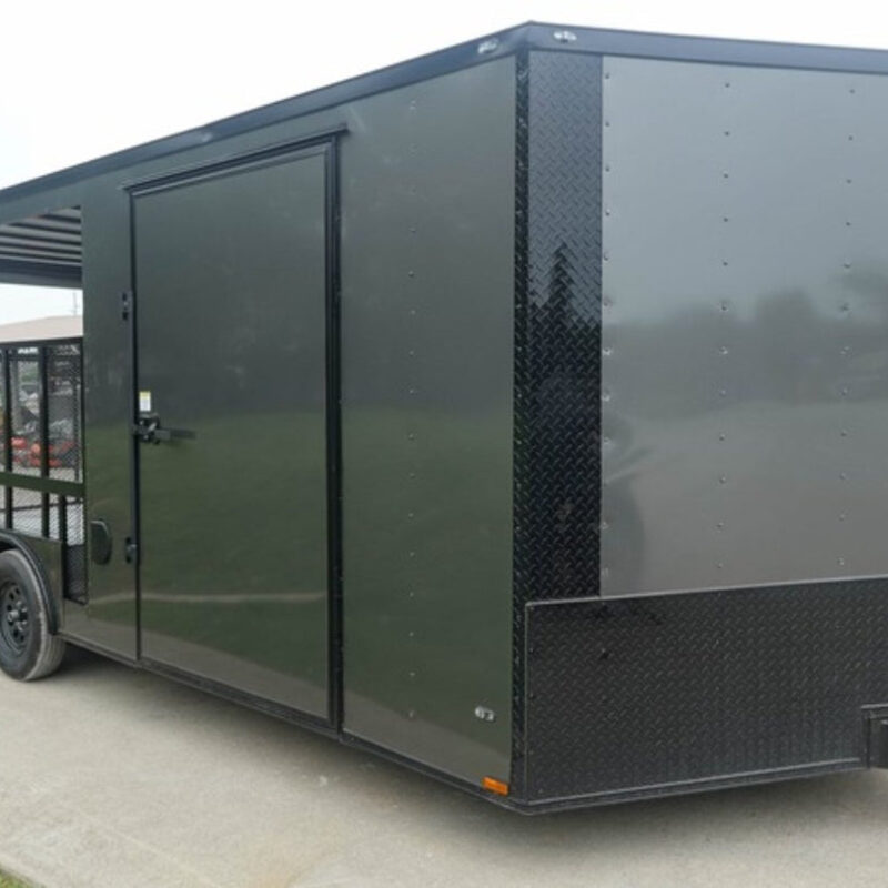 8.5x20 Charcoal Blackout Trim VNose Hybrid Enclosed Trailer Roof (2) 3500lb Axles 50 AMP Electrical Package