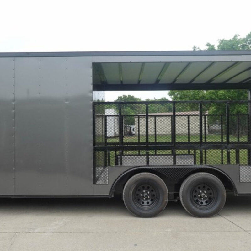 8.5x20 Charcoal Blackout Trim VNose Hybrid Enclosed Trailer Roof (2) 3500lb Axles 50 AMP Electrical Package