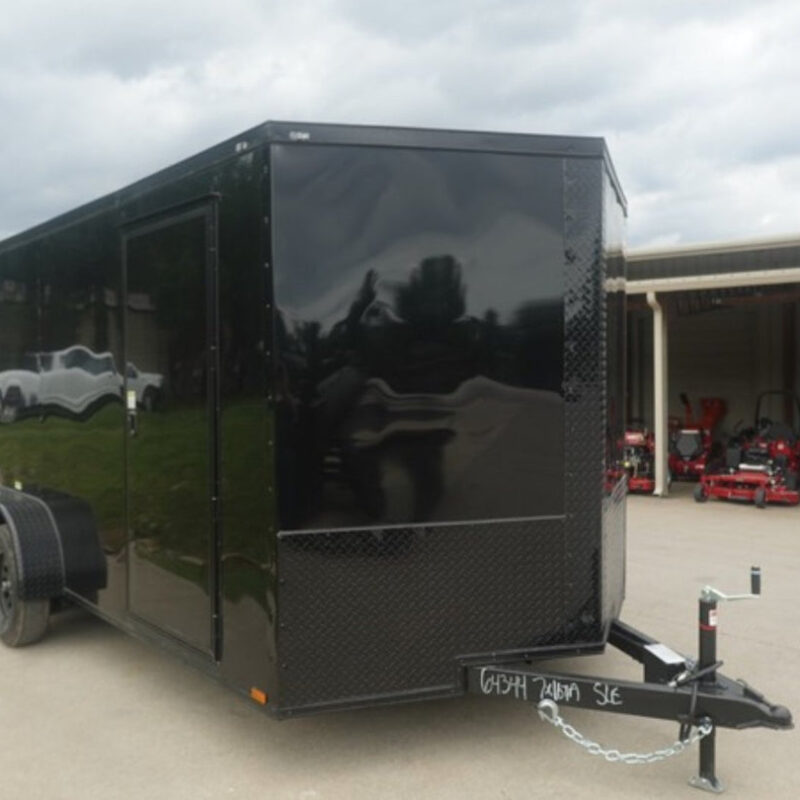 7x16 Enclosed Trailer Black V-Nose Blackout Pkg Tandem Axle Storage 6.4 Interior Height