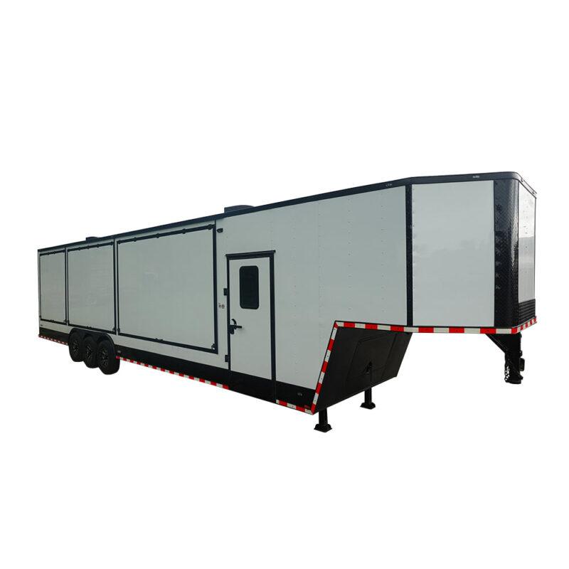 8.5x42 White With Black Out Trim Gooseneck King Pin Fifth Wheel Enclosed Trailer (3) 8K Axles With Brakes