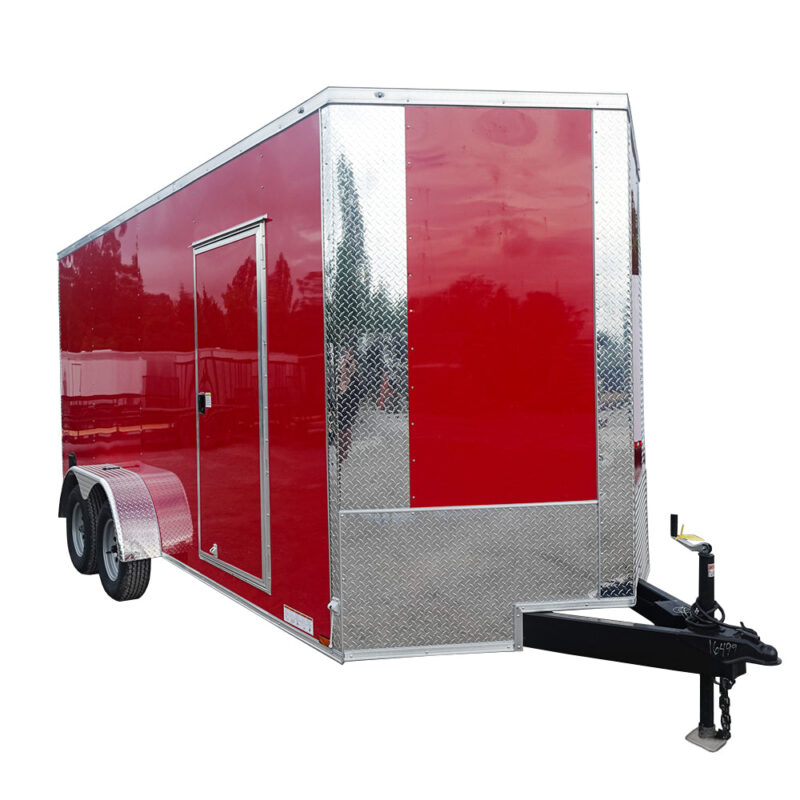 7x16 Red V-Nose Enclosed Trailer (2) 3,500lb Axles 7ft Interior