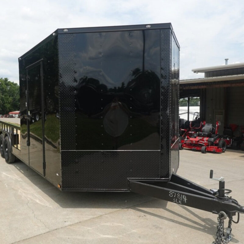 8.5x24 Black W/Black Out Hybrid Enclosed Trailer V-Nose (2) 7,000lb With Rails