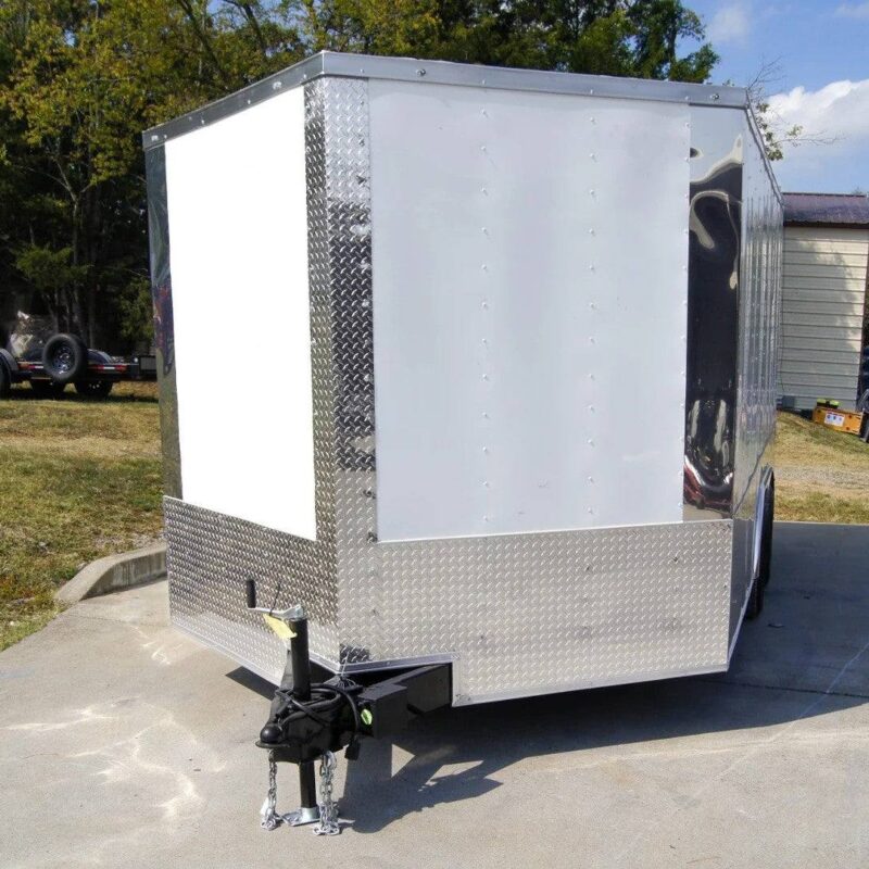 8.5x14 V-Nose Enclosed Trailer - Diamond Plate Floor Storage
