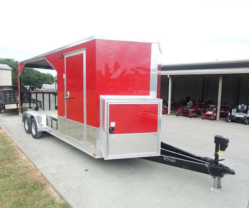 Enclosed Trailer 7' X 20' Red Hybrid Motorcycle Event With Roof
