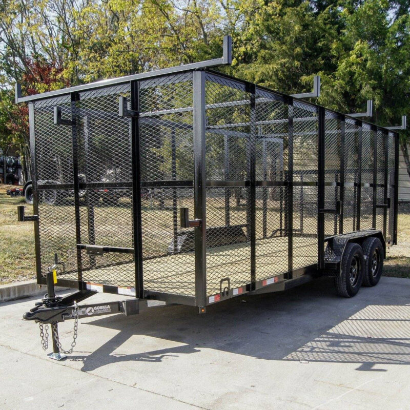 7x18 Tandem axle 2-3500lb Utility Trailer 6ft Mesh Sides with Ladder Racks 7K GVWR