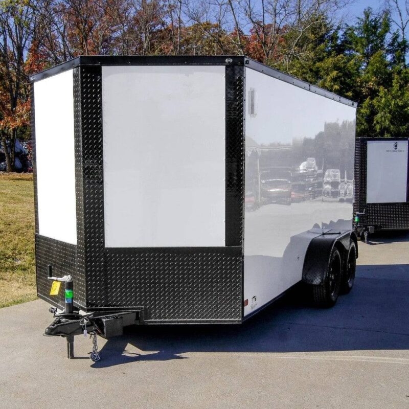 7x14 Enclosed Trailer White V-Nose Blackout Package (2) 3,500lb Axles