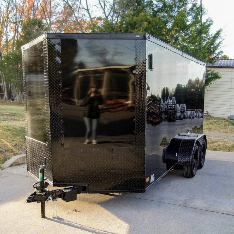 7x14 Enclosed Trailer Black V-Nose Blackout Package Storage (2) 3,500lb Axles