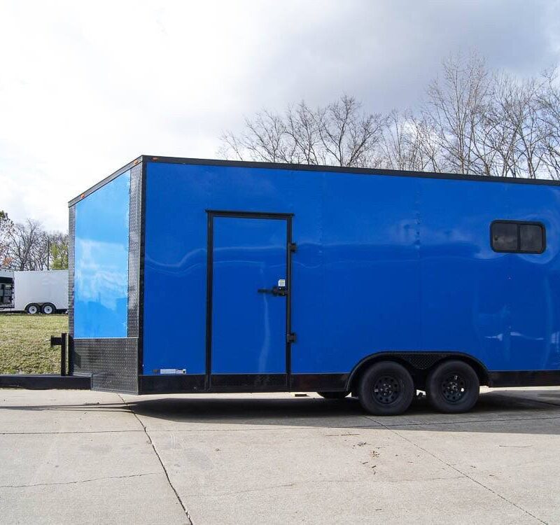 8.5x18 Blue V-Nose Slant Top Enclosed Trailer with Blackout Package