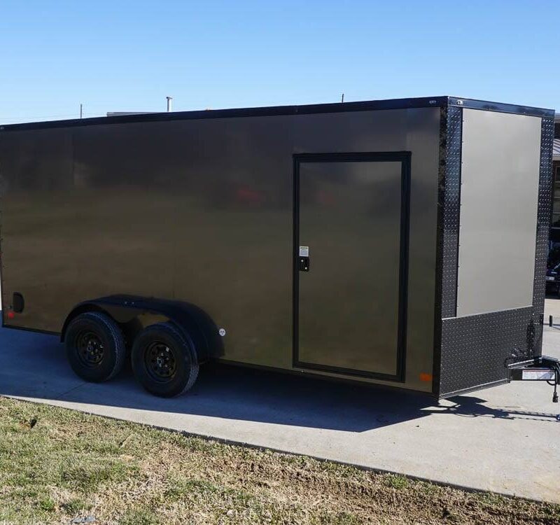 7x16 Enclosed Trailer Charcoal V-Nose Blackout Package Tandem Axle Storage
