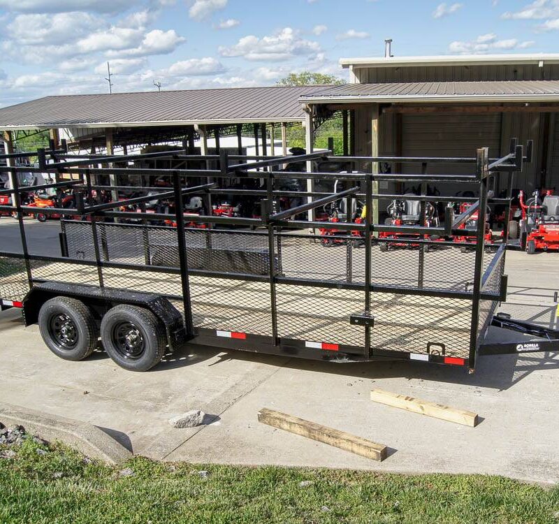 6.4x20 Straight Deck Tandem Utility Trailer Mesh Sides Double Ladder Racks