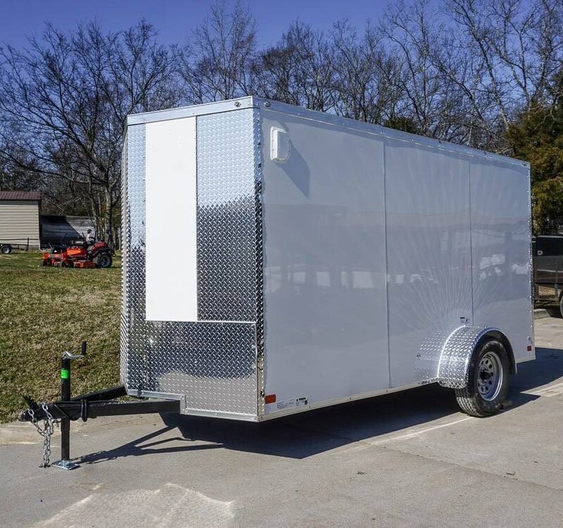 Enclosed Trailer 6' X 12' White V-Nose 3,500 lb. Axle Polycore Side Storage