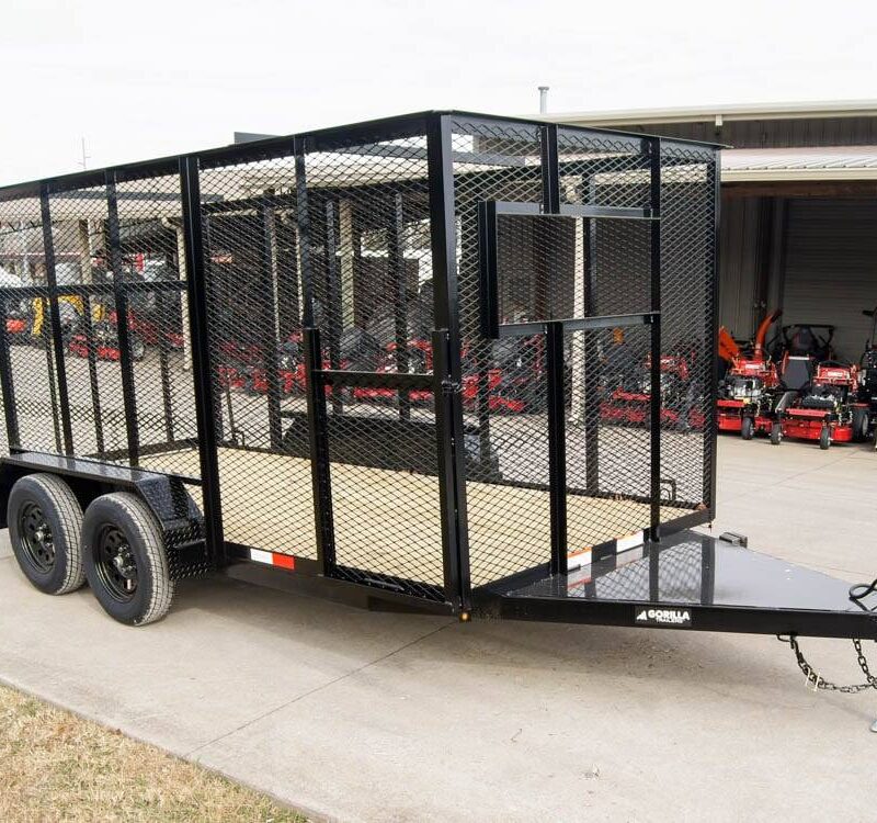 6.4x14 Powder Coated Straight Deck Utility Trailer 6ft Mesh Side Slide Up Gate