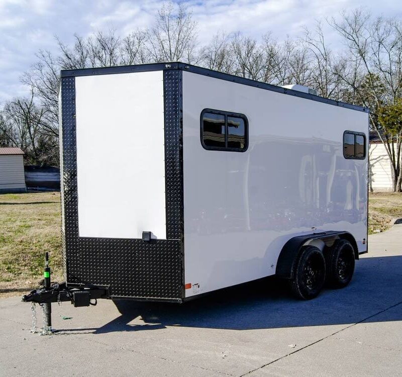 7x14 White V-Nose Enclosed Trailer (2) 3,500lb Axles Windows Elect & Blkout Pkg
