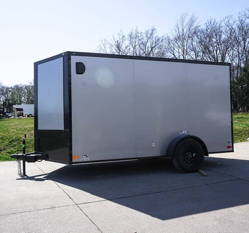 7x12 Enclosed Trailer Silver V-Nose Blackout Package 3,500lb Axle Storage