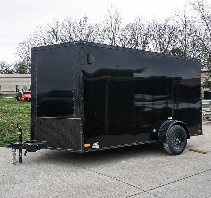 7x12 Enclosed Trailer Black V-Nose Blackout Package 3,500lb Axle Storage