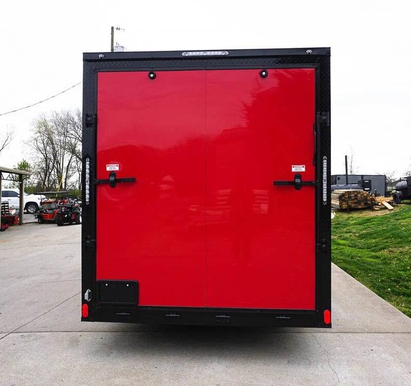 7x16 Enclosed Trailer Red V-Nose Blackout Pkg Tandem Axle Storage