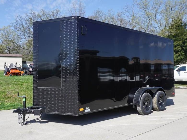 7x16 Enclosed Trailer Black V-Nose Blackout Pkg Tandem Axle Storage