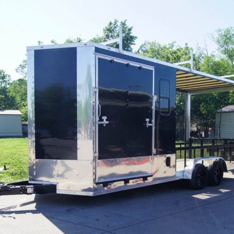 7x20 Black Enclosed Hybrid Trailer with 48'' Side Ramp
