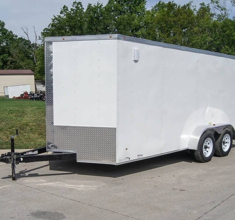 7x16 White V-Nose Enclosed Trailer with Elect Pkg (2) 3500lb Axle Storage