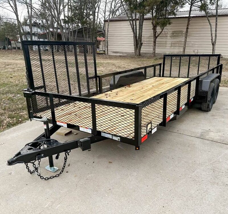 7x20 Powder Coated Utility Trailer with Side Gate and 18" Mesh (2) 3,500lb Axles