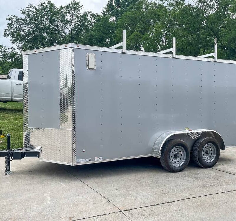 7x14 Enclosed V-Nose Trailer Silver with Ladder Racks (2) 3,500lb Axles Storage