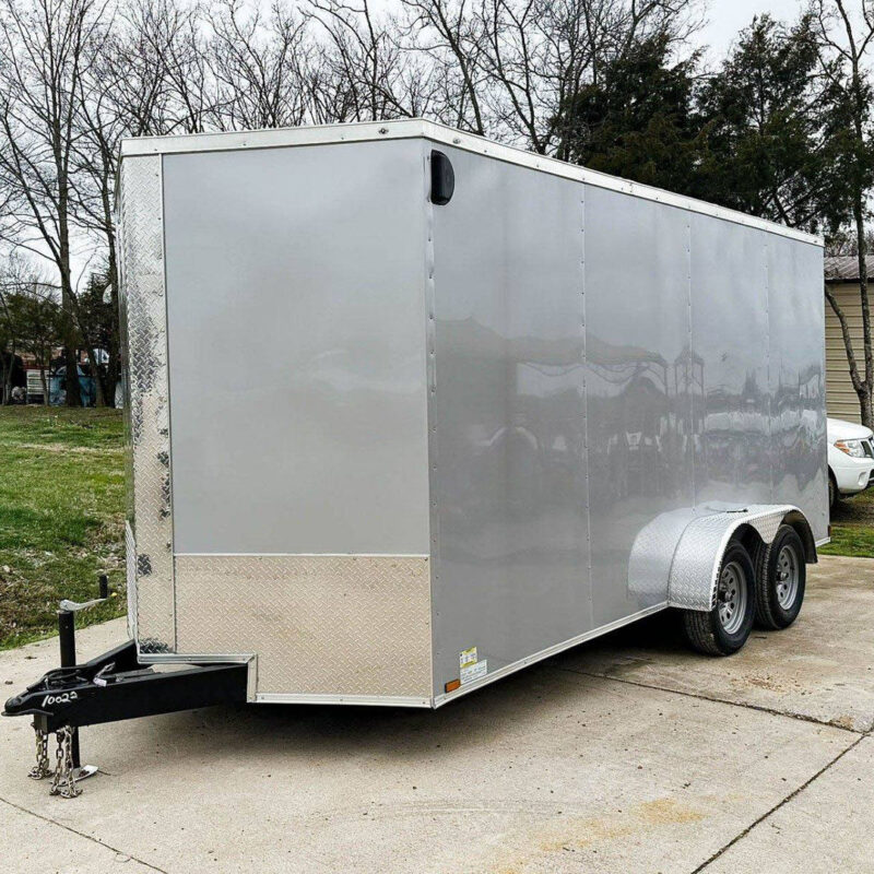 7x16 Silver V-Nose Enclosed Trailer (2) 3,500lb Axles 7ft Interior