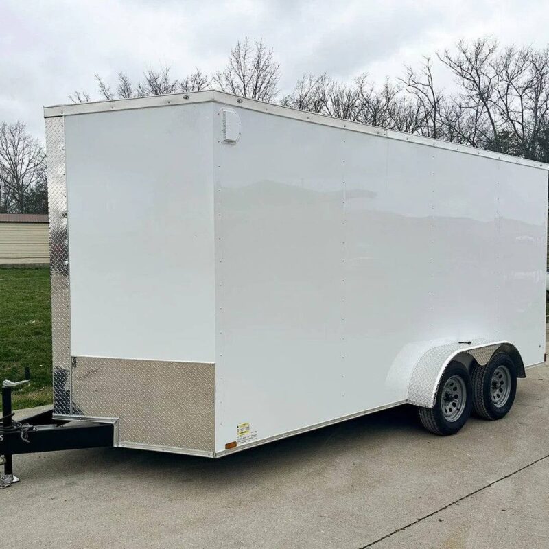 7x16 White V-Nose Enclosed Trailer (2) 3,500lb Axles 7ft Interior 7K GVWR