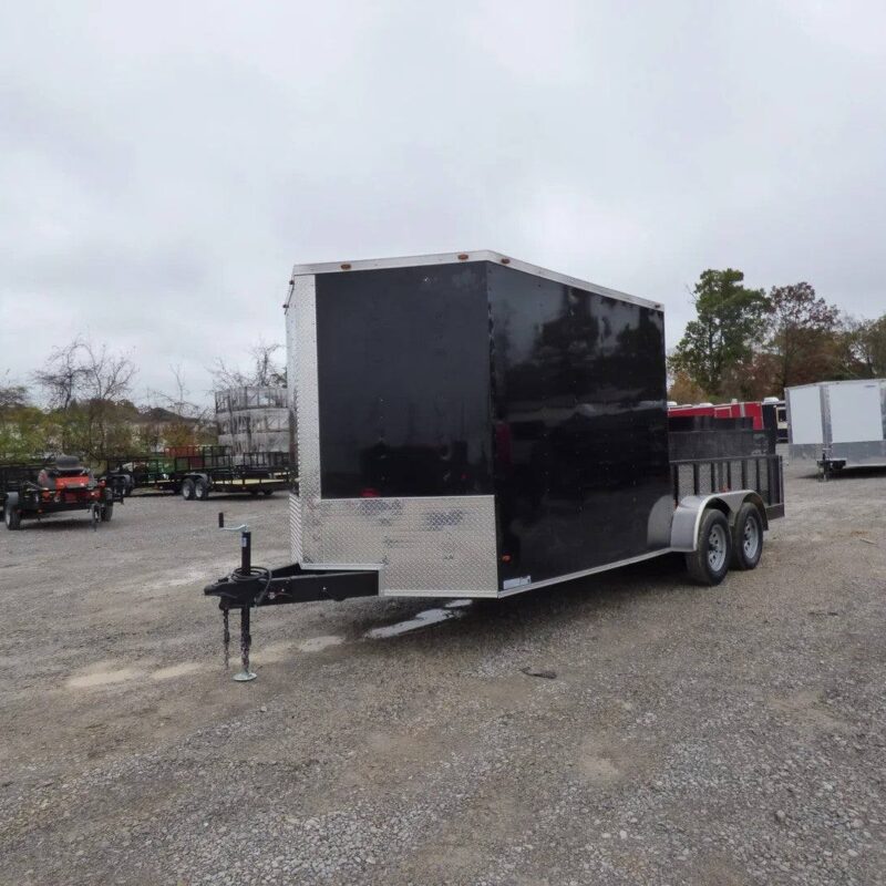 Enclosed Utility Hybrid Trailer 7'x18' with Side Ramp- Lawn Mower Equipment Hauler Storage