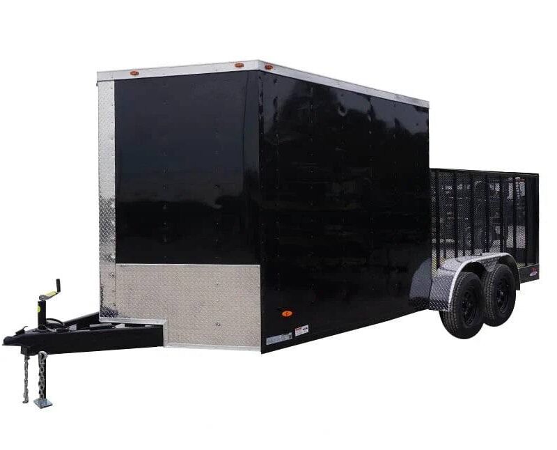 Enclosed Utility Hybrid Trailer 7' X 18' with Side Door- Lawn Mower Equipment Hauler Storage